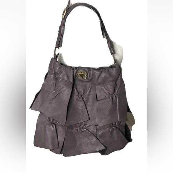 Le Bulga Lavender Ruffle Hobo Leather Shoulder Bag Made In Italy - Picture 14 of 16